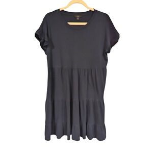 J. Crew‎ Navy Blue Tiered Dress Short Sleeve Casual Cotton Size M